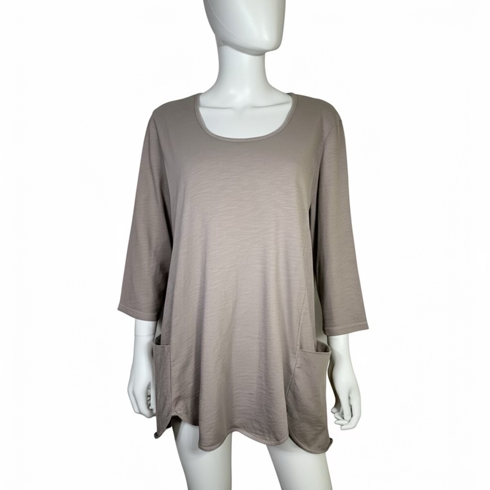 Prairie Cotton Women’s 3/4 Sleeve Scallop Tunic with Front Pockets